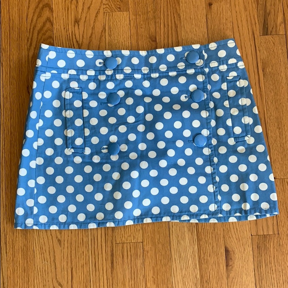 J.Crew Blue Polka Dot Faux Wrap Skirt